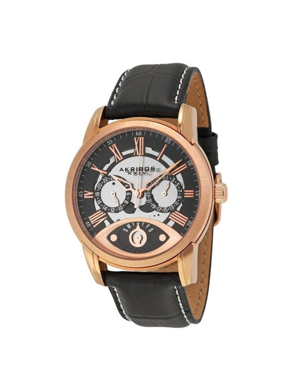NWT Akribos XXIV Black Dial Rose Gold-tone Men's Watch